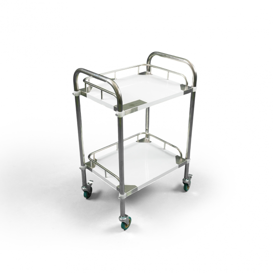 2-shelf stainless steel medicine and equipment trolley with edges