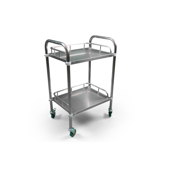 2-shelf stainless steel medicine and equipment trolley with edges