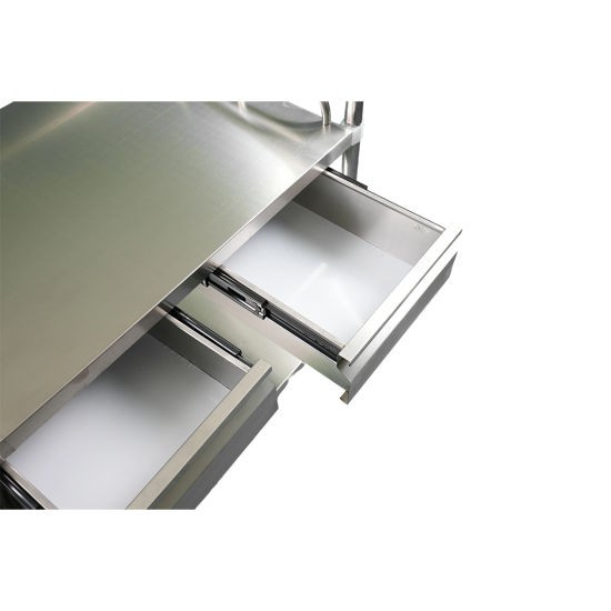 2-shelf stainless steel medicine and equipment trolley with edges, drawer and basket 2-shelf stainless steel medicine and equipment trolley with edges, drawer and basket