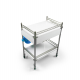 2-shelf, wide-edged, stainless steel medicine and equipment trolley with drawer and basket 2-shelf, wide-edged, stainless steel medicine and equipment trolley with drawer and basket