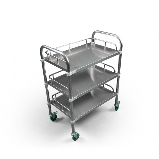 3-shelf stainless steel medicine and equipment trolley with edges